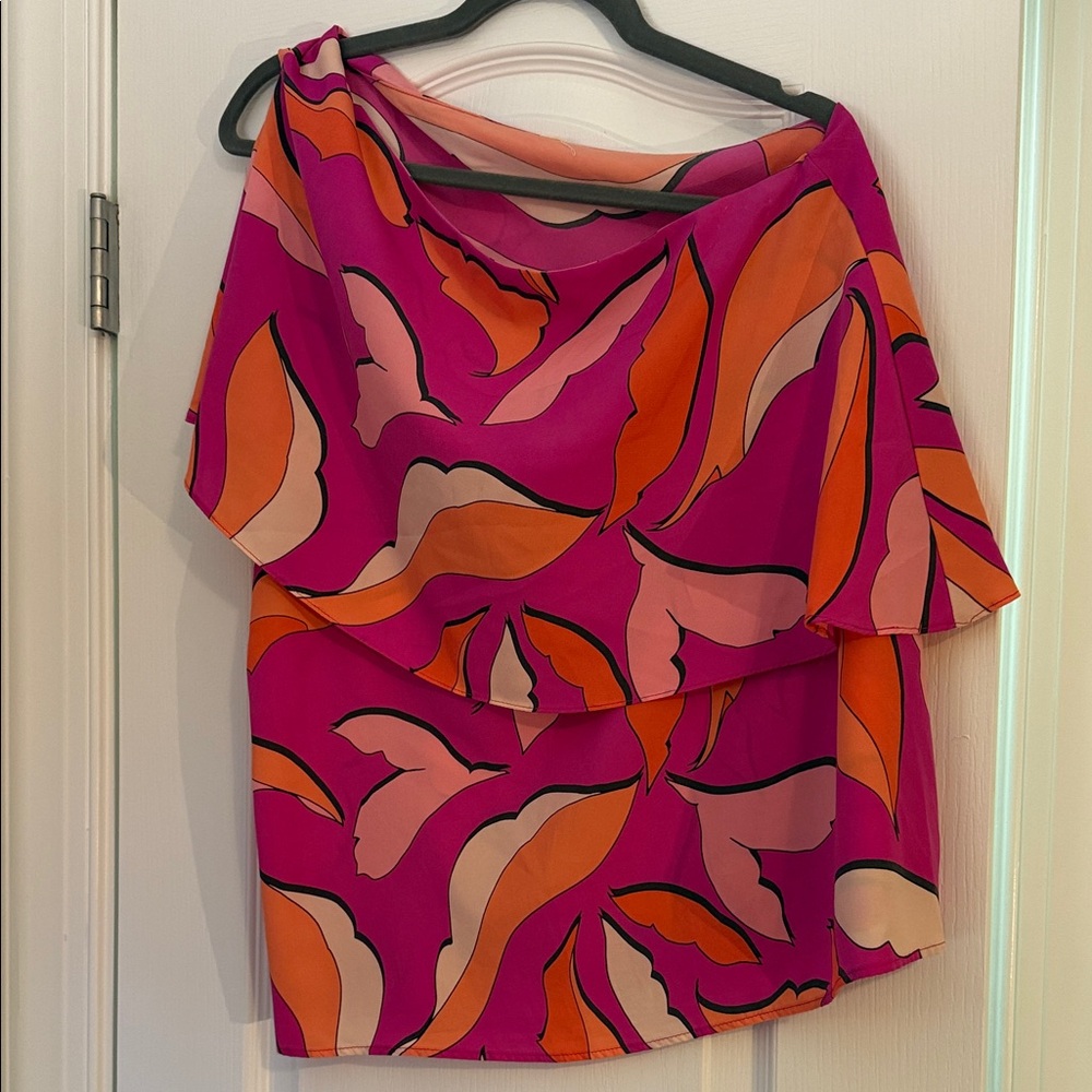 One Shoulder Vibrant Pink and Orange Top